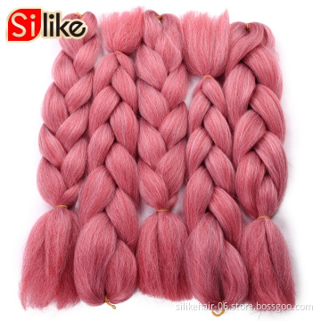 Pure Color Hot Sale 24" Jumbo Braiding Hair Extensions Ombre High Temperature Fiber Synthetic Crochet Hair Bulk For African Hair